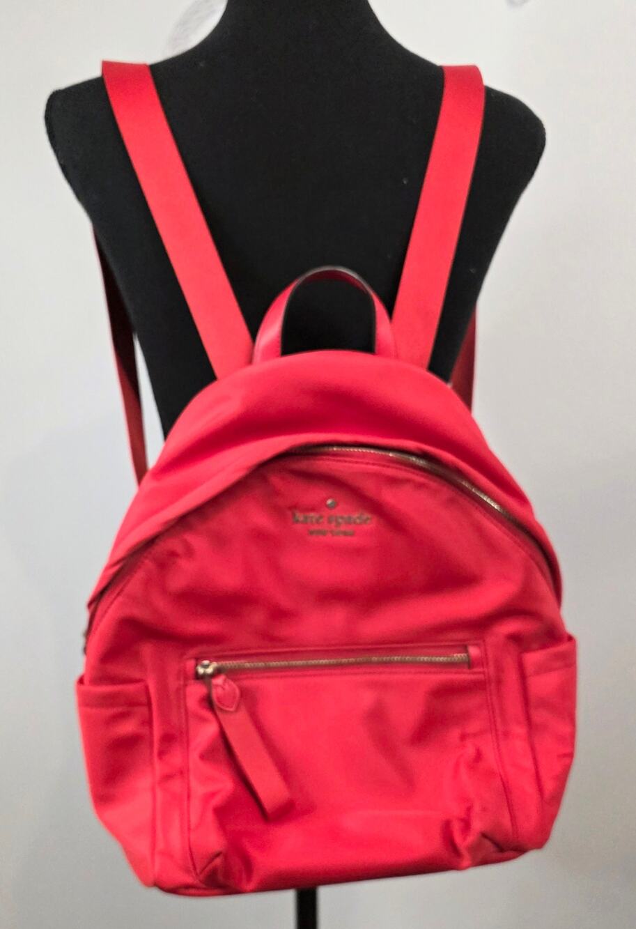 Kate Spade New York Red Chelsea Backpack Nylon Pristine Condition Leather Detail